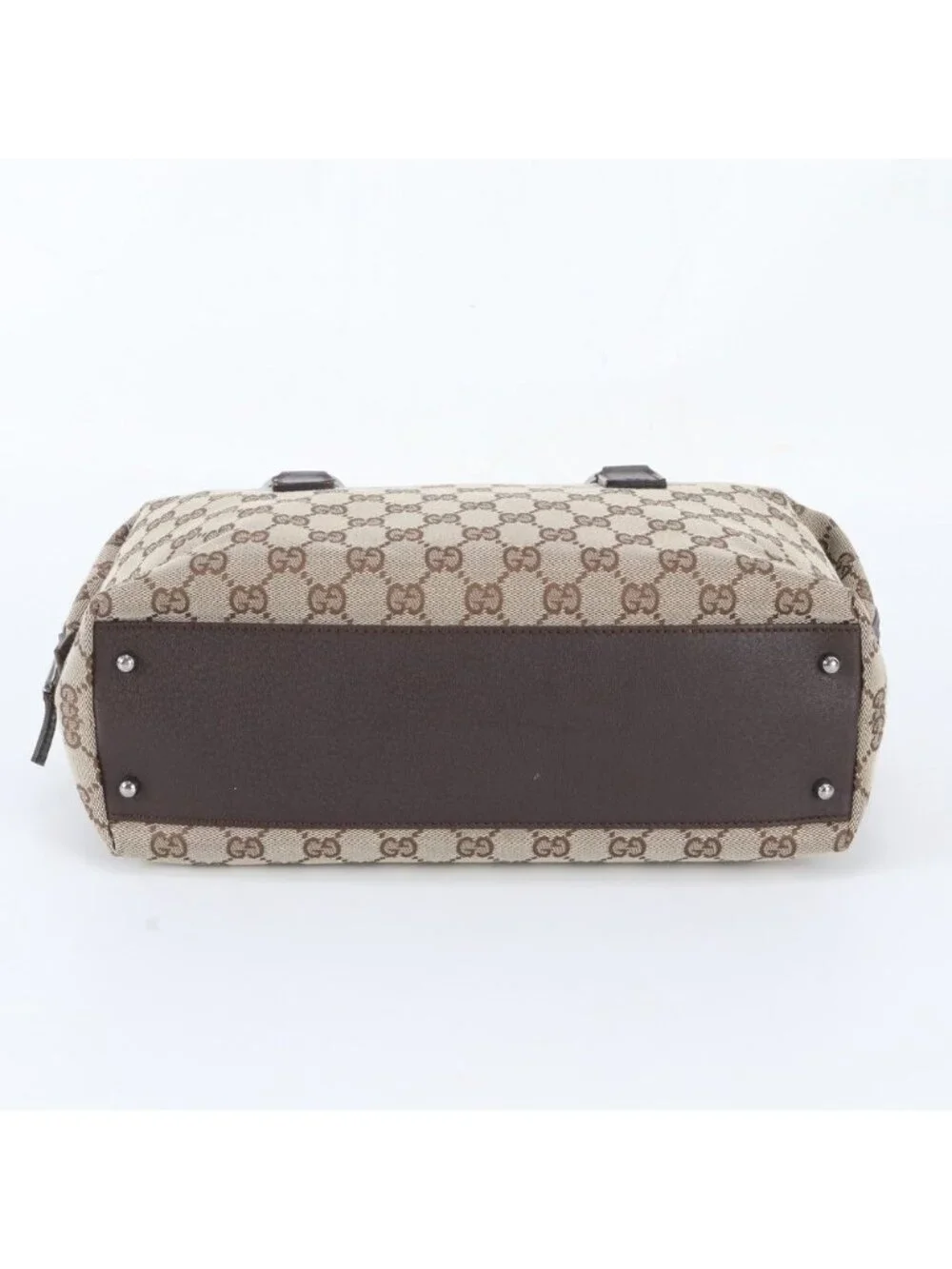 Gucci GG Canvas Mini Boston Leather Handbag Tote Brown